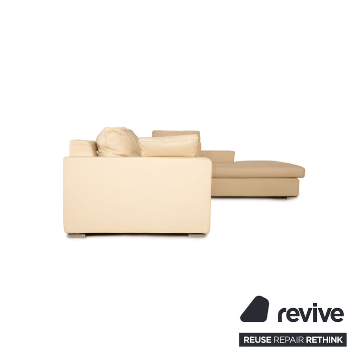 Who's Perfect Halma Leder Ecksofa Creme Sofa Couch Recamiere rechts