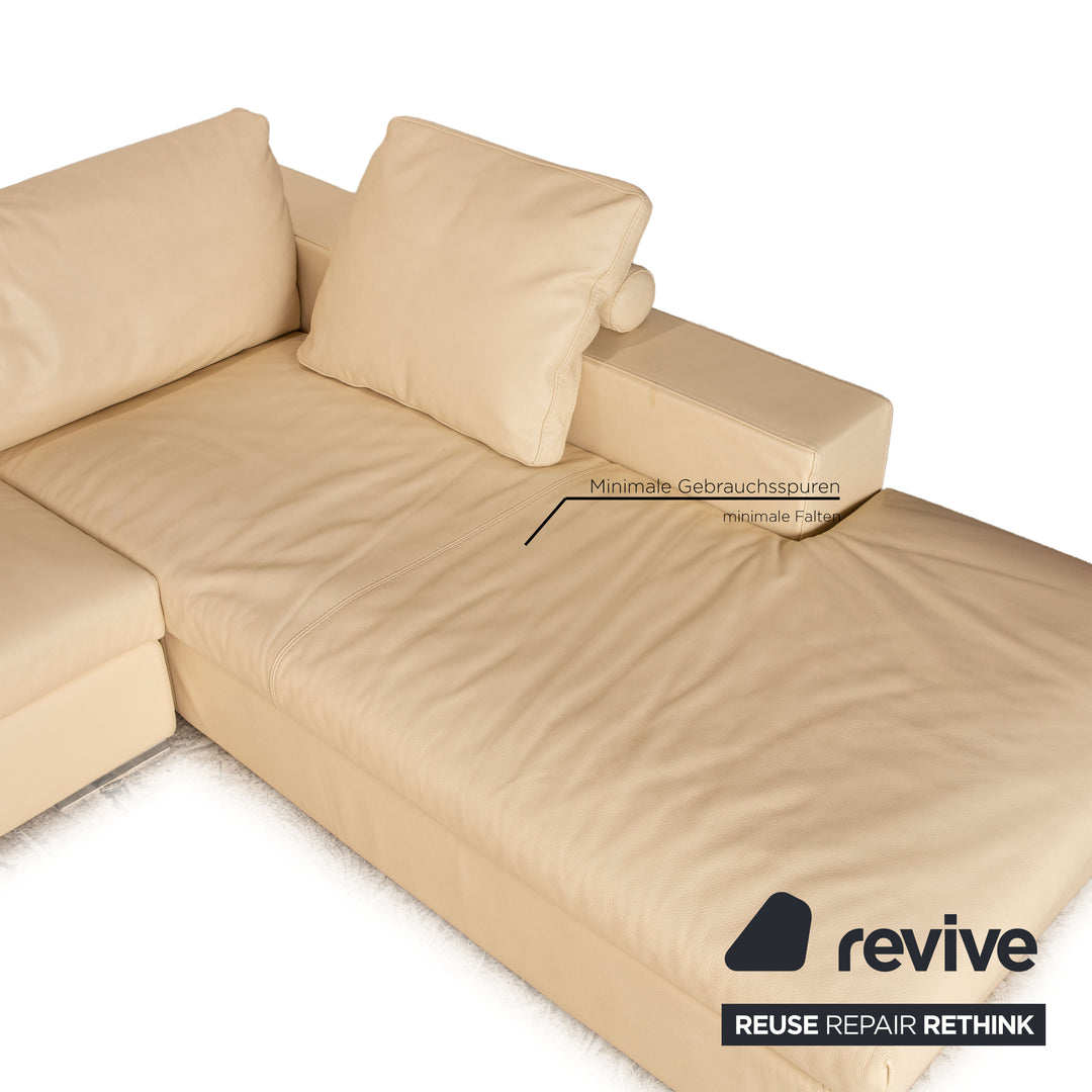 Who's Perfect Halma Leder Ecksofa Creme Sofa Couch Recamiere rechts