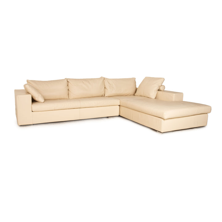 Who's Perfect Halma Leder Ecksofa Creme Sofa Couch Recamiere rechts