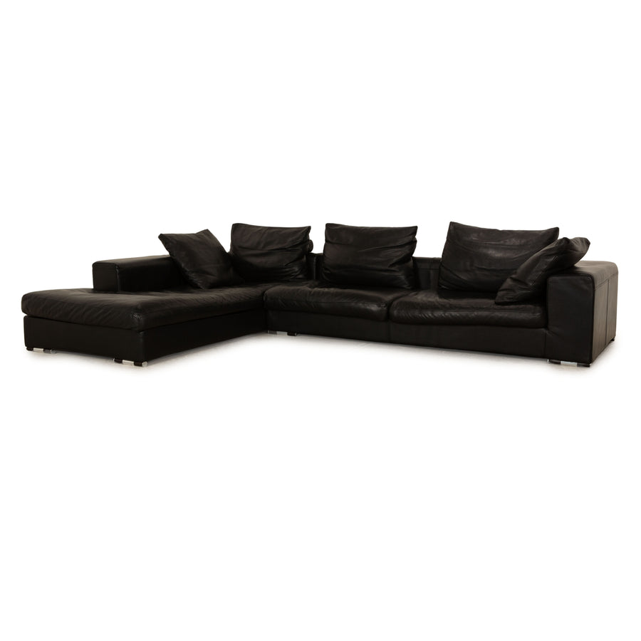 Who's Perfect HALMA Leather Corner Sofa Black Recamiere Left Sofa Couch