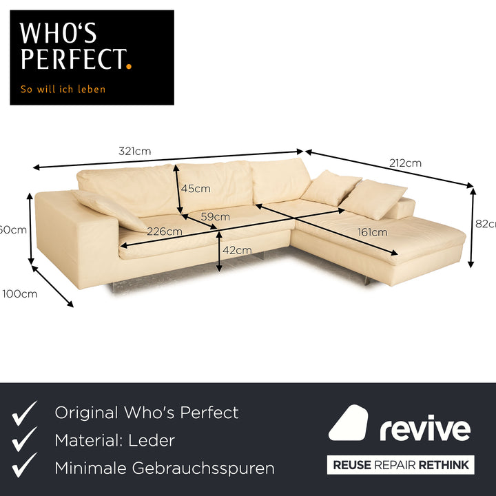 Who`s Perfect LED Leather Corner Sofa Cream Recamiere Right Sofa Couch