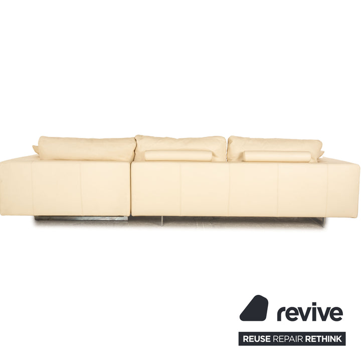 Who`s Perfect LED Leather Corner Sofa Cream Recamiere Right Sofa Couch