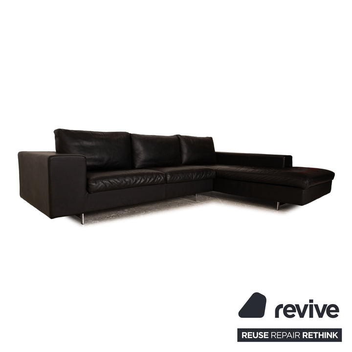 Who's Perfect LED Leather Corner Sofa Black Recamiere Right