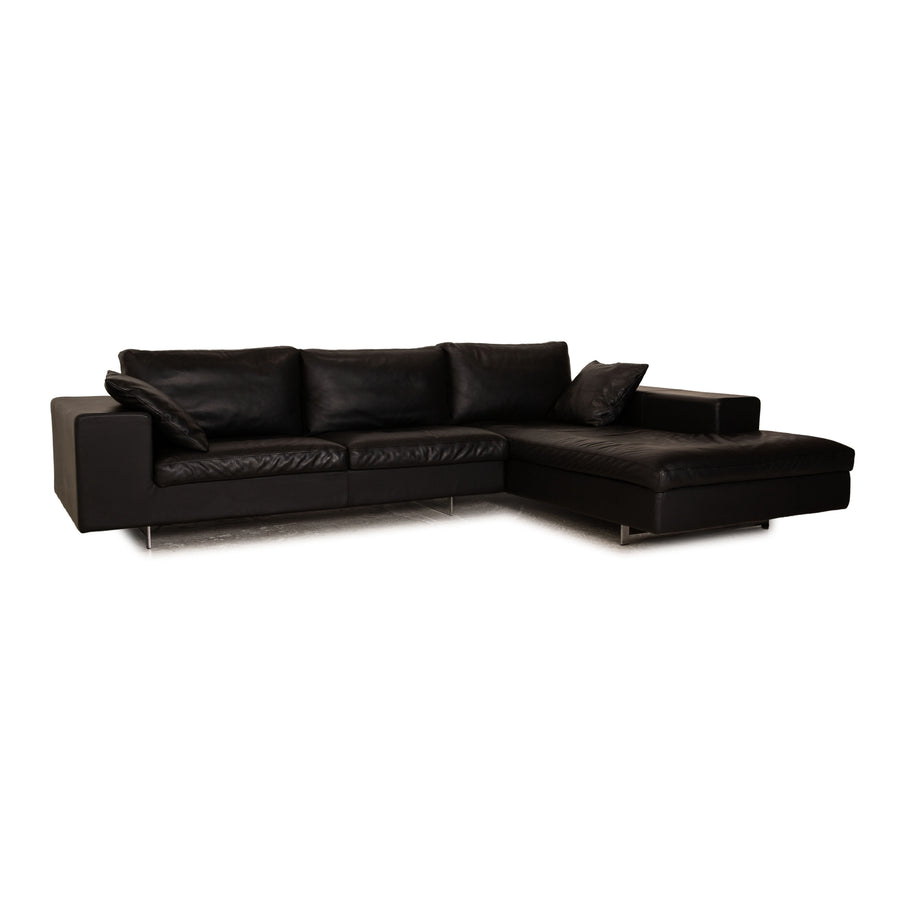 Who's Perfect LED Leather Corner Sofa Black Recamiere Right