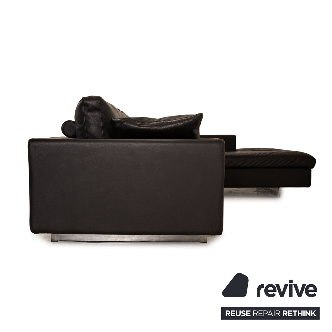 Who's Perfect LED Leather Corner Sofa Black Recamiere Right