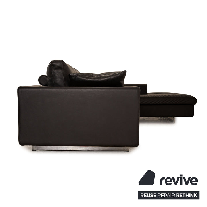 Who's Perfect LED Leather Corner Sofa Black Recamiere Right