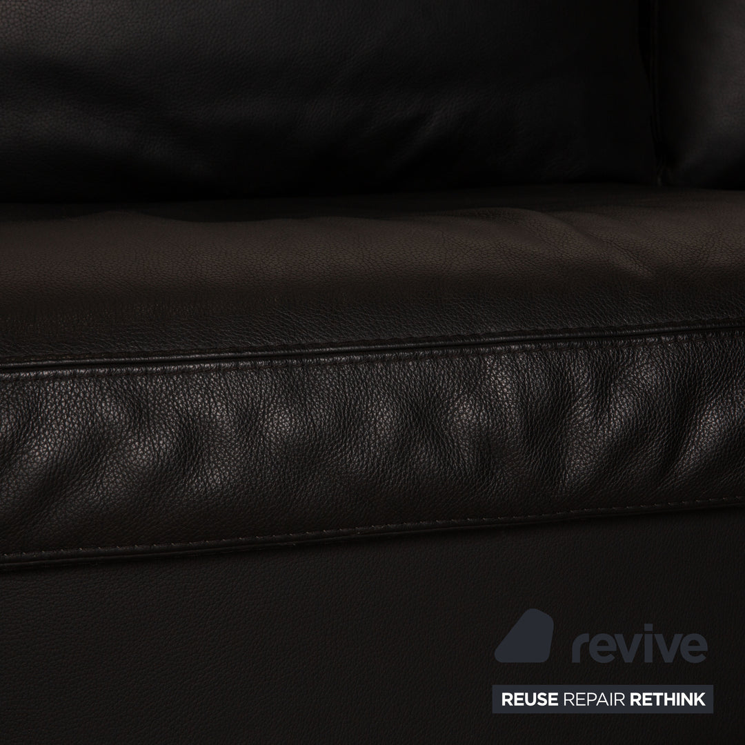 Who's Perfect LED Leather Corner Sofa Black Recamiere Right