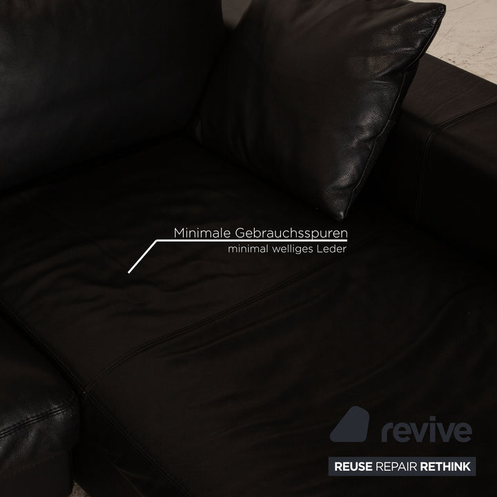Who's Perfect LED Leather Corner Sofa Black Recamiere Right