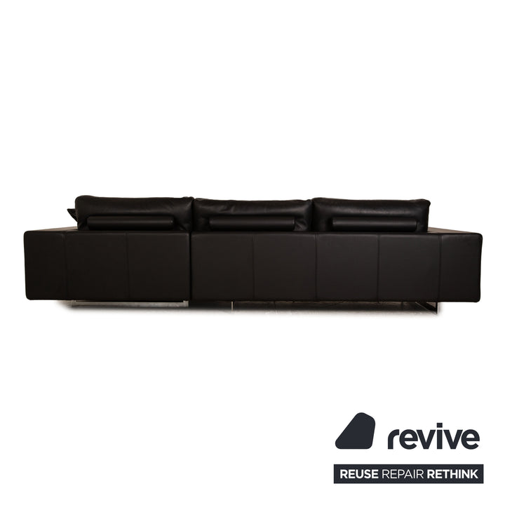 Who's Perfect LED Leather Corner Sofa Black Recamiere Right