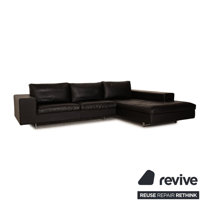 Who's Perfect LED Leather Corner Sofa Black Recamiere Right
