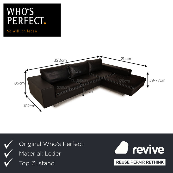 Who's Perfect LED Leather Corner Sofa Black Recamiere Right