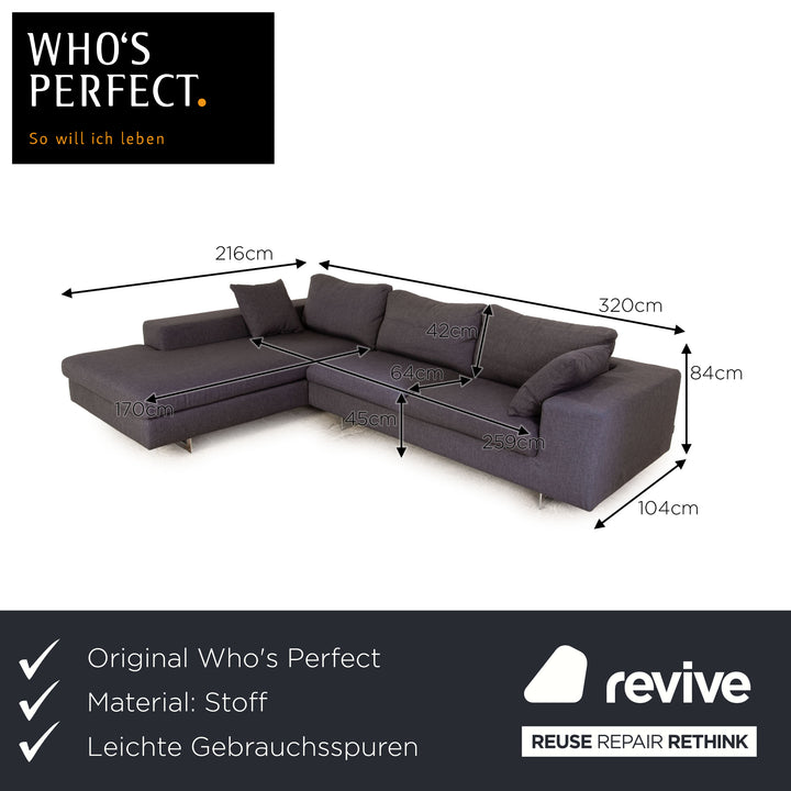 Who's Perfect LED Milano fabric corner sofa chaise longue left gray