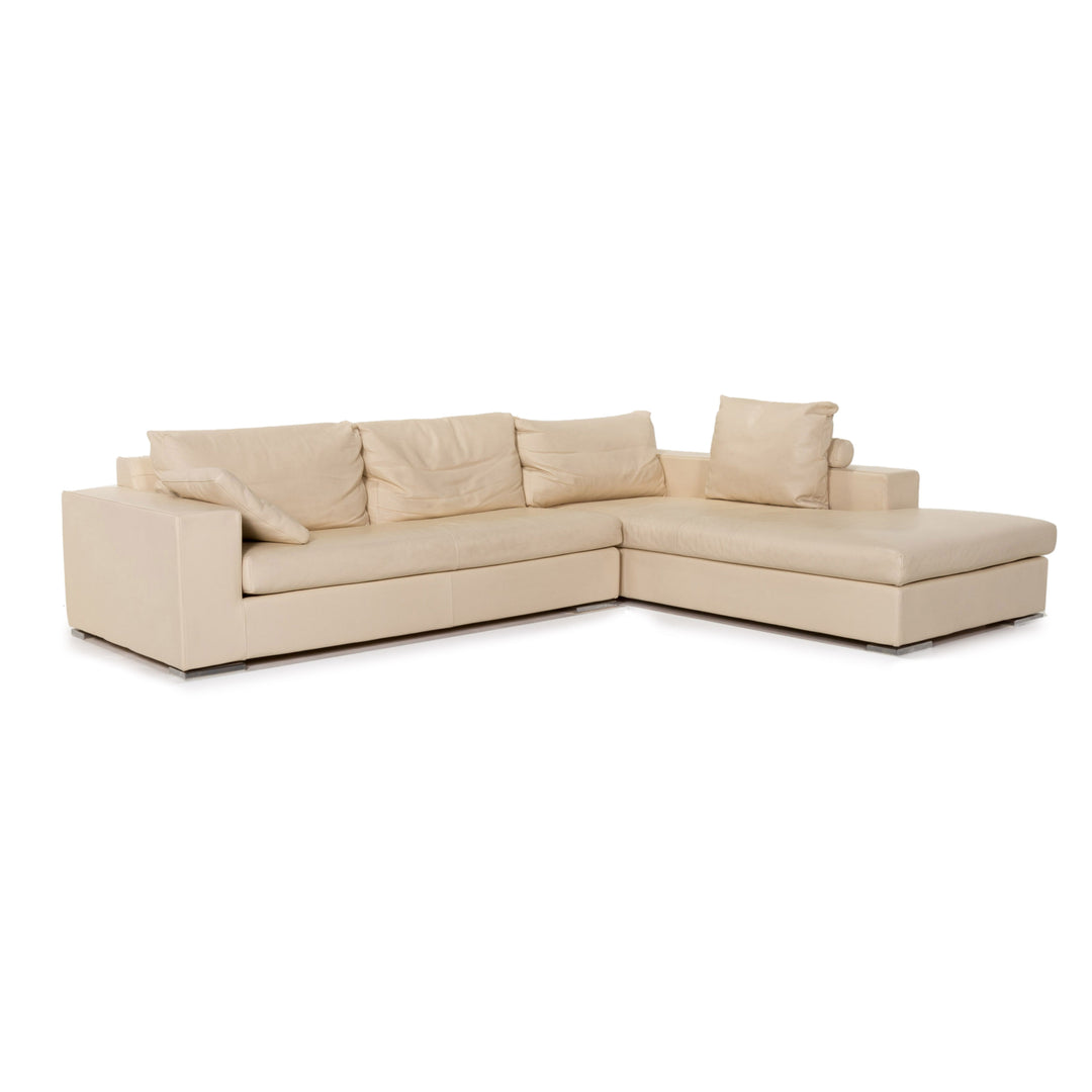 Who's Perfect Leather Corner Sofa Cream Sofa Couch #13256