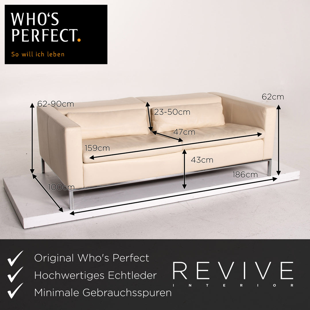 Who's Perfect Leather Sofa Cream Two Seater Couch #14770