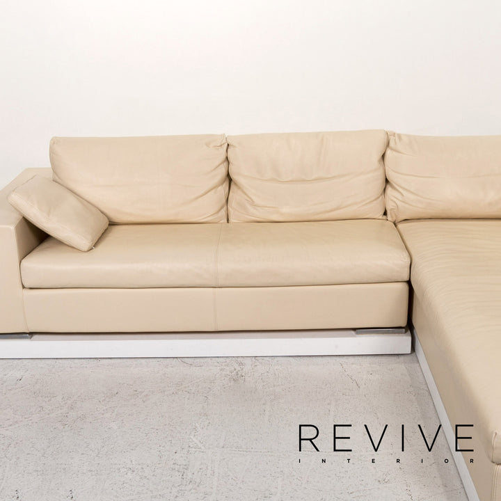 Who's Perfect Leder Sofa Garnitur Creme 1x Ecksofa 1x Hocker #13333