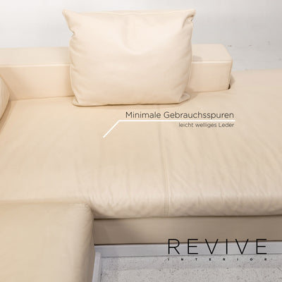 Who's Perfect Leder Sofa Garnitur Creme 1x Ecksofa 1x Hocker #13333