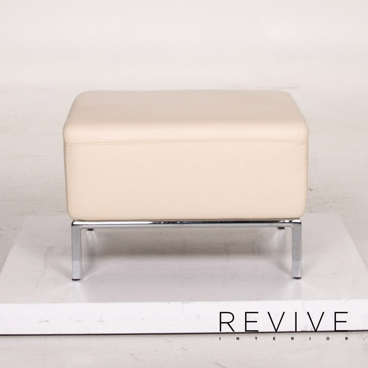 Who's Perfect leather sofa set cream 1x two-seater 1x stool #15118