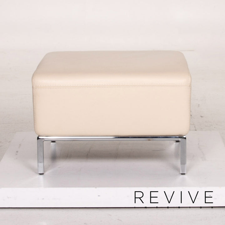 Who's Perfect leather sofa set cream 1x two-seater 1x stool #15118