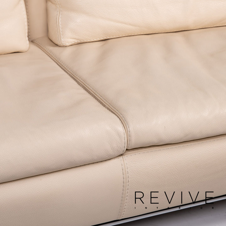 Who's Perfect leather sofa set cream 1x two-seater 1x stool #15118