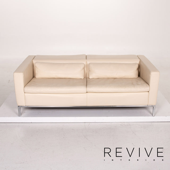 Who's Perfect leather sofa set cream 1x two-seater 1x stool #15118