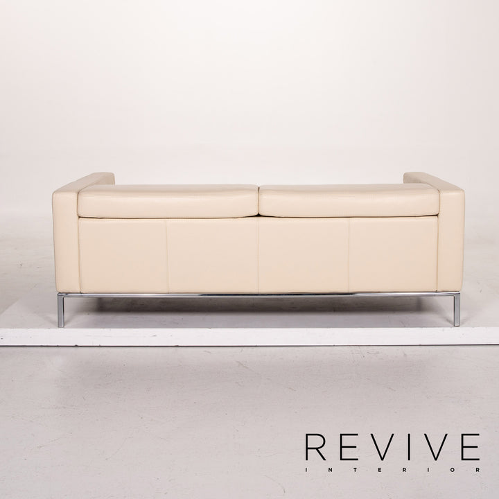 Who's Perfect leather sofa set cream 1x two-seater 1x stool #15118