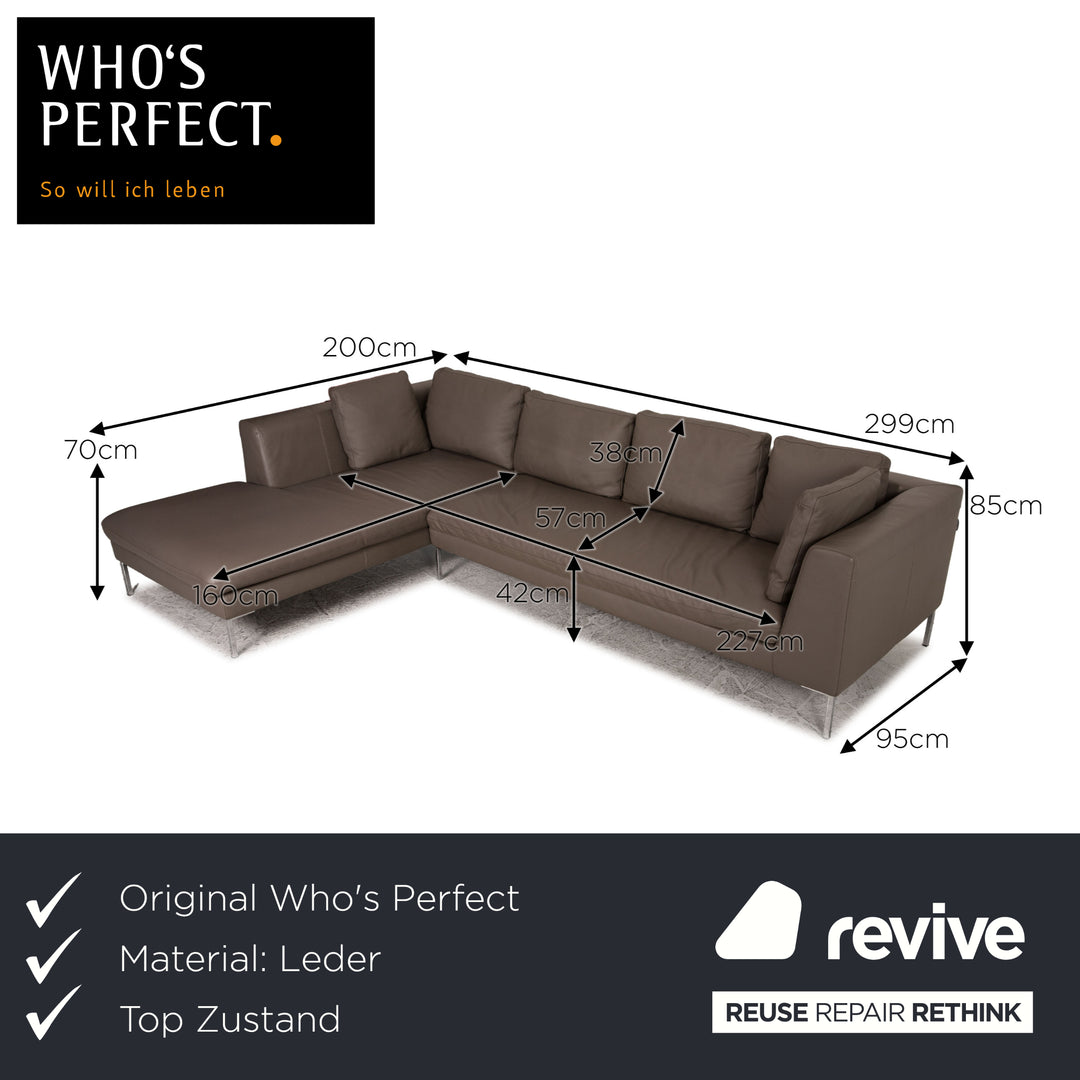 Who's Perfect Luca Leather Corner Sofa Gray Sofa Couch