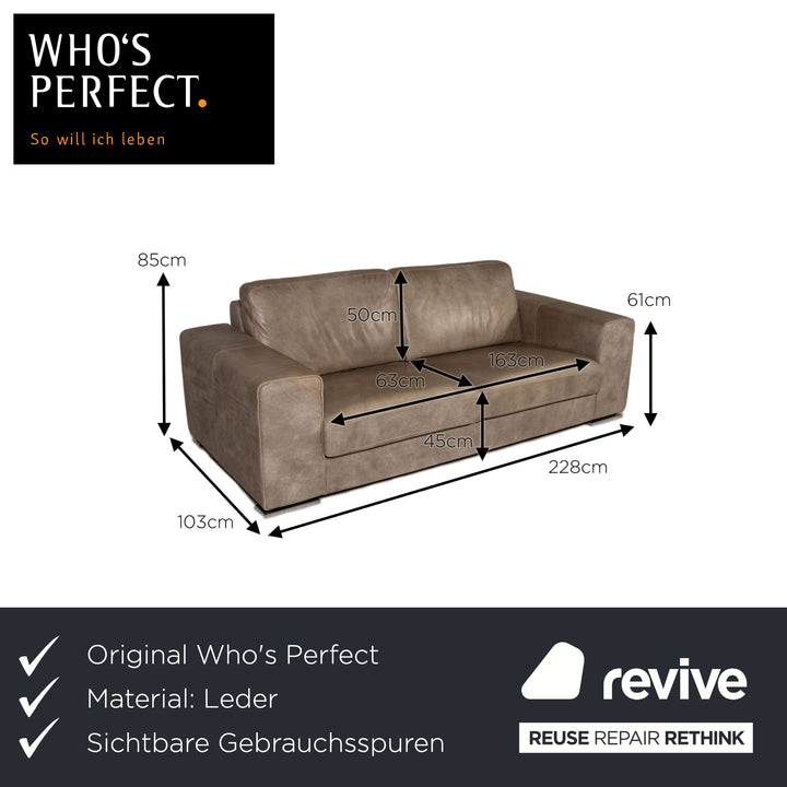Who's Perfect Manhattan Leder Sofa Grau Dreisitzer Couch