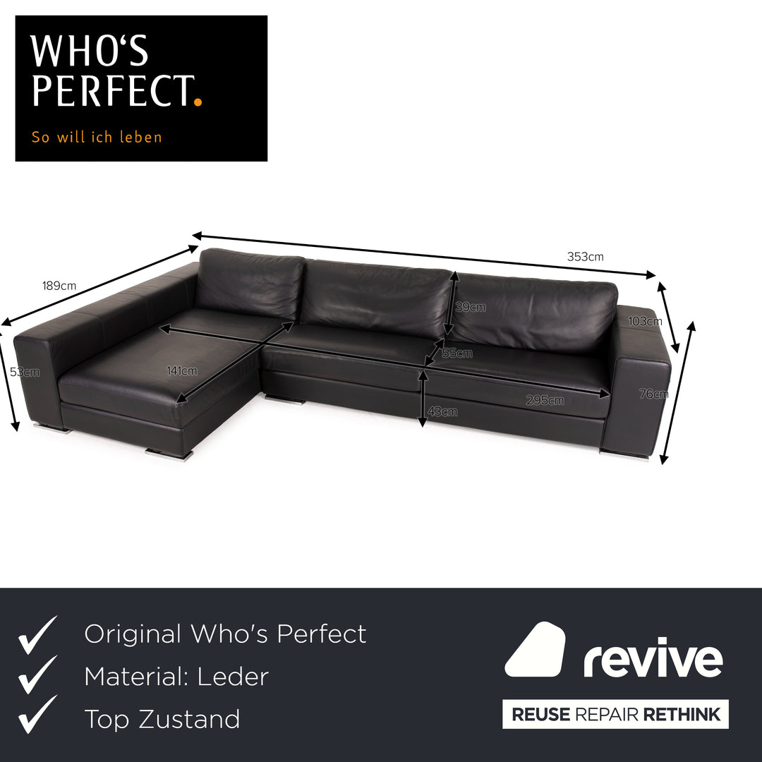 Who's Perfect Manhattan Leather Sofa Black Corner Sofa Couch