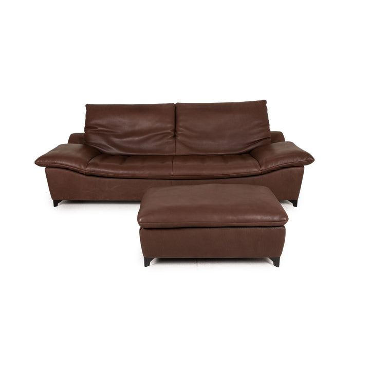 Who's Perfect Minnesota Leder Sofa Garnitur Braun 1xDreisitzer 1xHocker Funktion