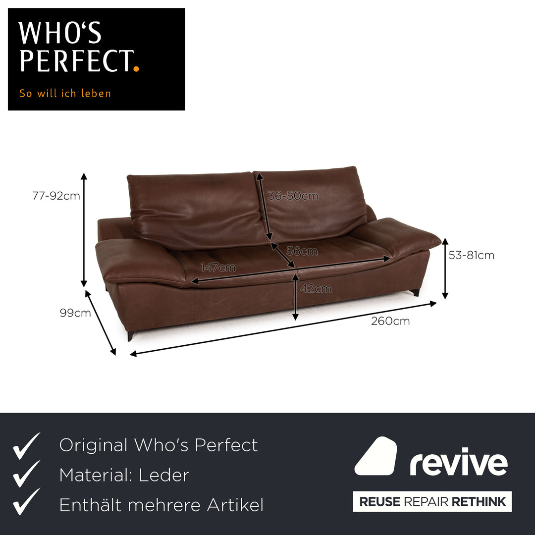 Who's Perfect Minnesota Leder Sofa Garnitur Braun 1xDreisitzer 1xHocker Funktion
