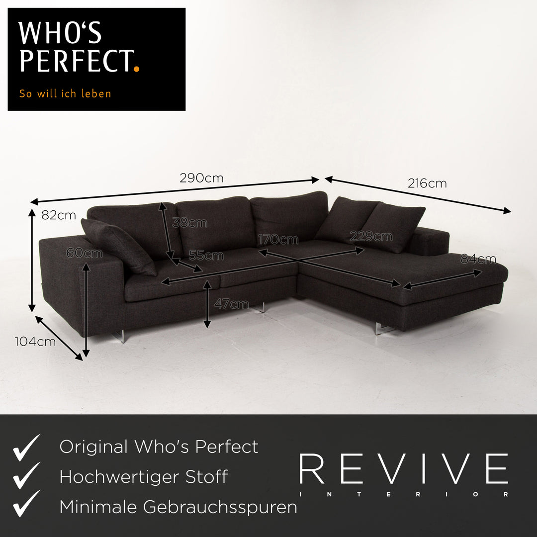 Who's Perfect Fabric Corner Sofa Anthracite Gray Sofa Couch #14516