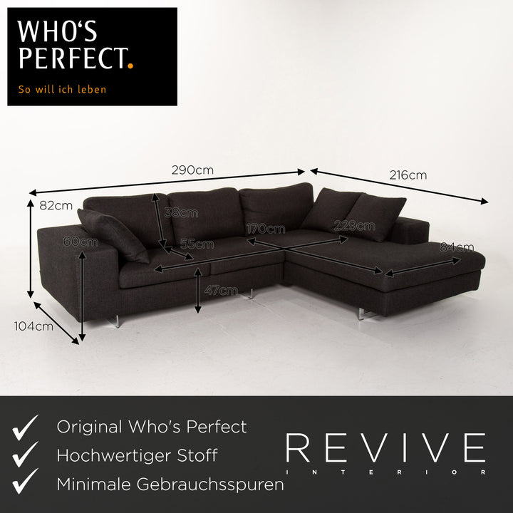 Who's Perfect Fabric Corner Sofa Anthracite Gray Sofa Couch #14516