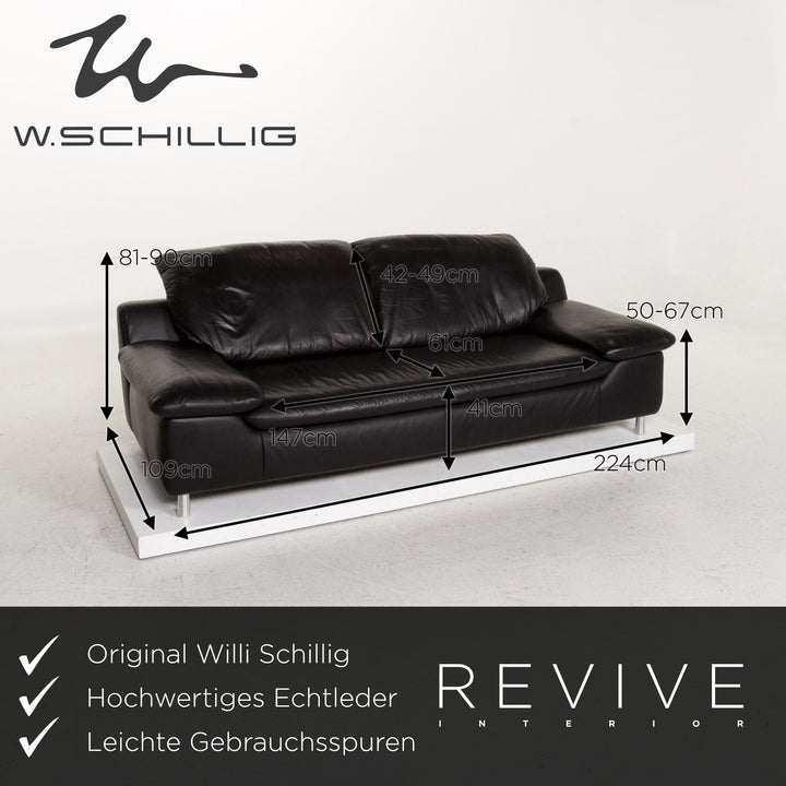 Willi Schillig 10574-PF Leder Sofa Schwarz Dreisitzer Funktion Couch #12301