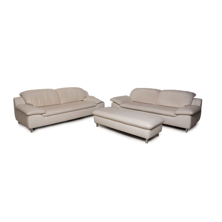 Willi Schillig Amore leather sofa set cream 2x three-seater stool couch function