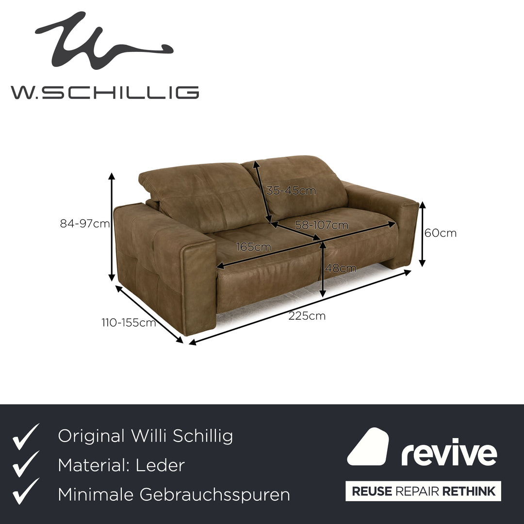 Willi Schillig Black Label Goya Leather Two Seater Khaki Olive Green Electric Function Sofa Couch