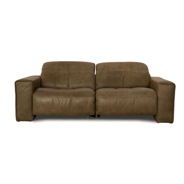 Willi Schillig Black Label Goya Leather Two Seater Khaki Olive Green Electric Function Sofa Couch