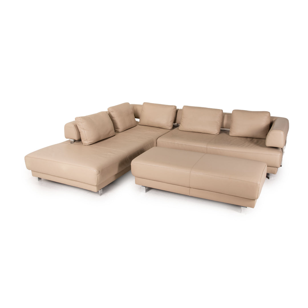 Willi Schillig Brand Face Leder Sofa Garnitur Beige 1xEcksofa 1xHocker Couch