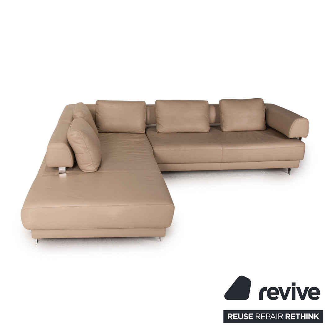 Willi Schillig Brand Face Leder Sofa Garnitur Beige 1xEcksofa 1xHocker Couch
