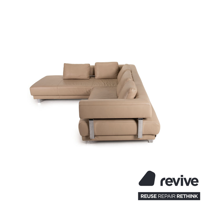 Willi Schillig Brand Face Leder Sofa Garnitur Beige 1xEcksofa 1xHocker Couch