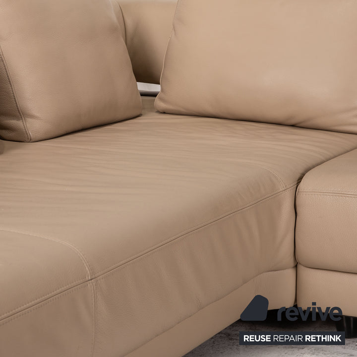 Willi Schillig Brand Face Leder Sofa Garnitur Beige 1xEcksofa 1xHocker Couch