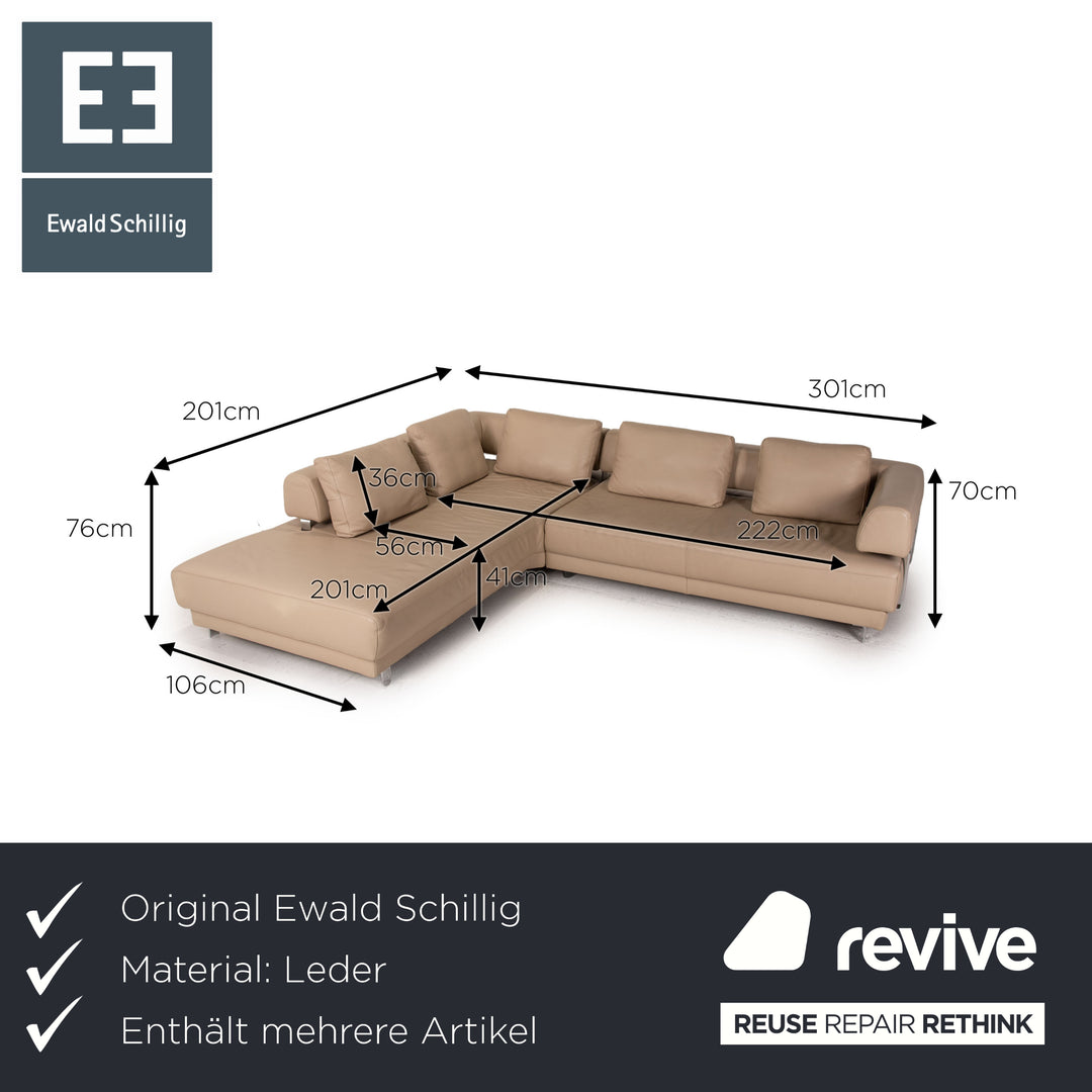 Willi Schillig Brand Face Leder Sofa Garnitur Beige 1xEcksofa 1xHocker Couch