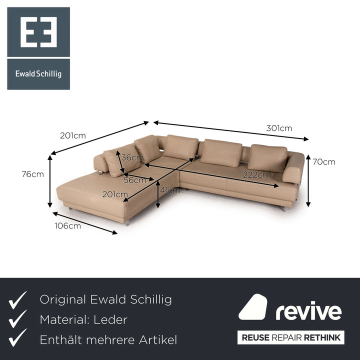Willi Schillig Brand Face Leder Sofa Garnitur Beige 1xEcksofa 1xHocker Couch