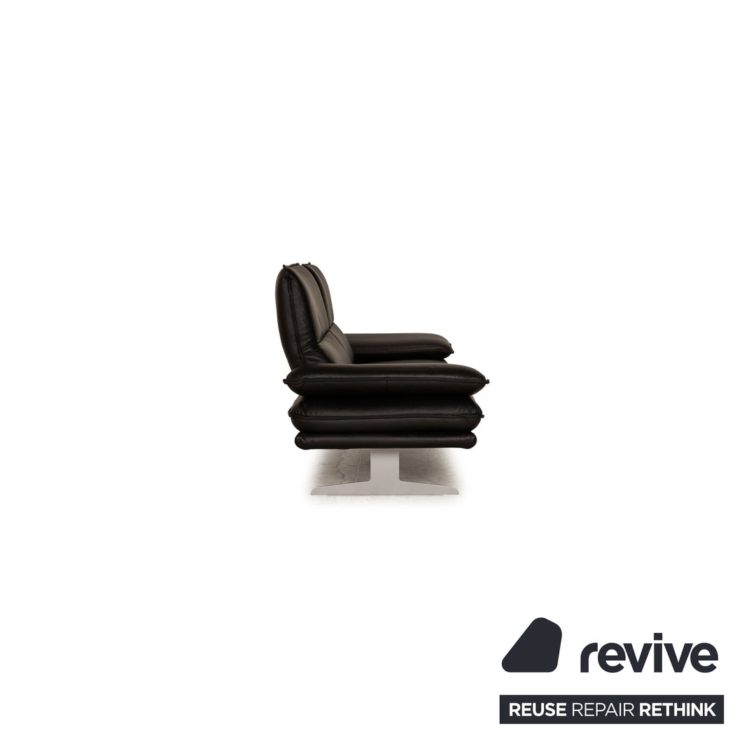 Willi Schillig Broadway Leather Three Seater Black Sofa Couch