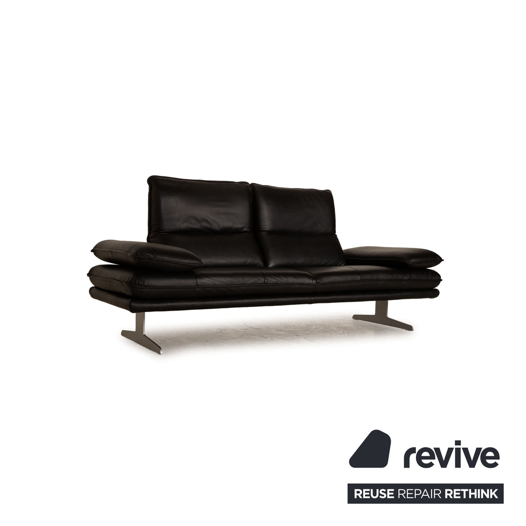 Willi Schillig Broadway Leather Three Seater Black Sofa Couch