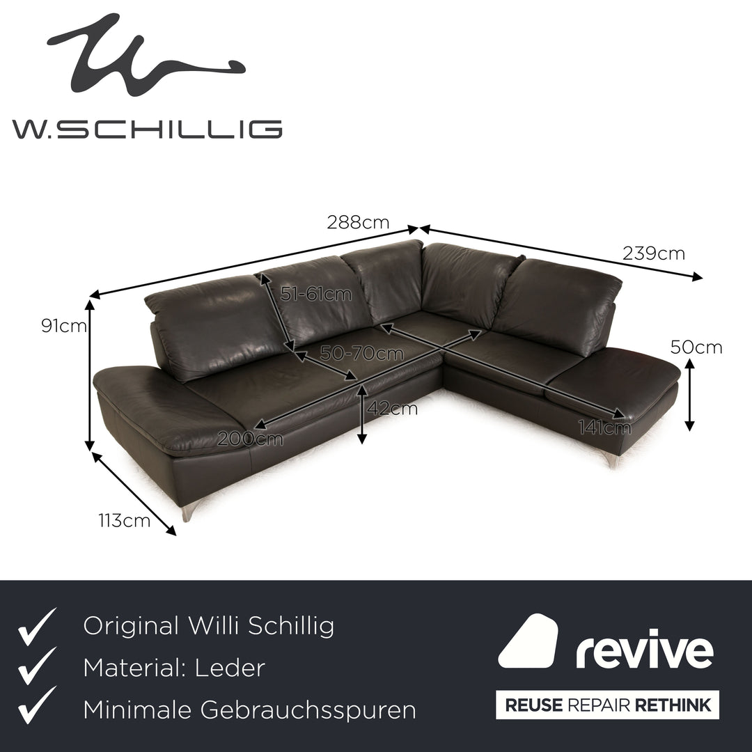 Willi Schillig Enjoy Leder Ecksofa Grau (Anthrazit) Sofa Couch manuelle Funktion Recamiere rechts