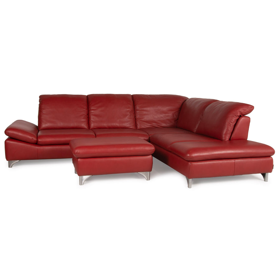 Willi Schillig Enjoy leather sofa set red corner sofa stool function
