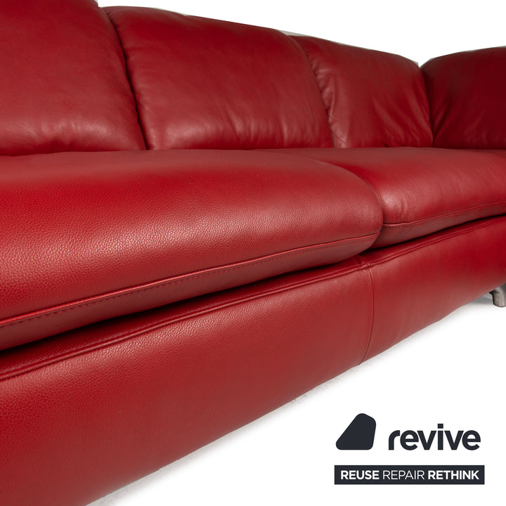 Willi Schillig Enjoy leather sofa set red corner sofa stool function