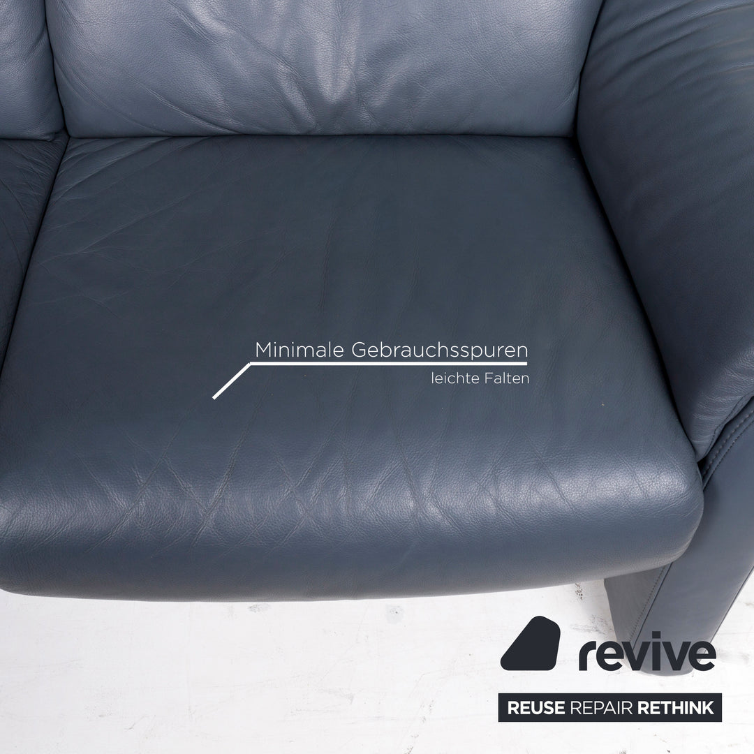 Willi Schillig Ergoline Leder Sofa Blau Zweisitzer Funktion Relaxfunktion Couch #12752
