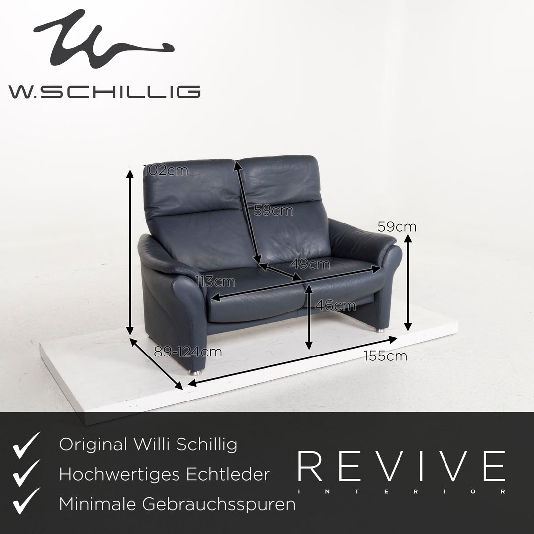 Willi Schillig Ergoline leather sofa set blue 1x two-seater 1x stool function relaxation function #