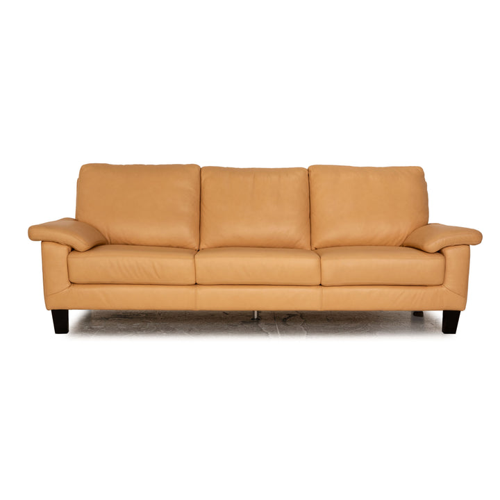 Willi Schillig Leder Dreisitzer Beige Sofa Couch